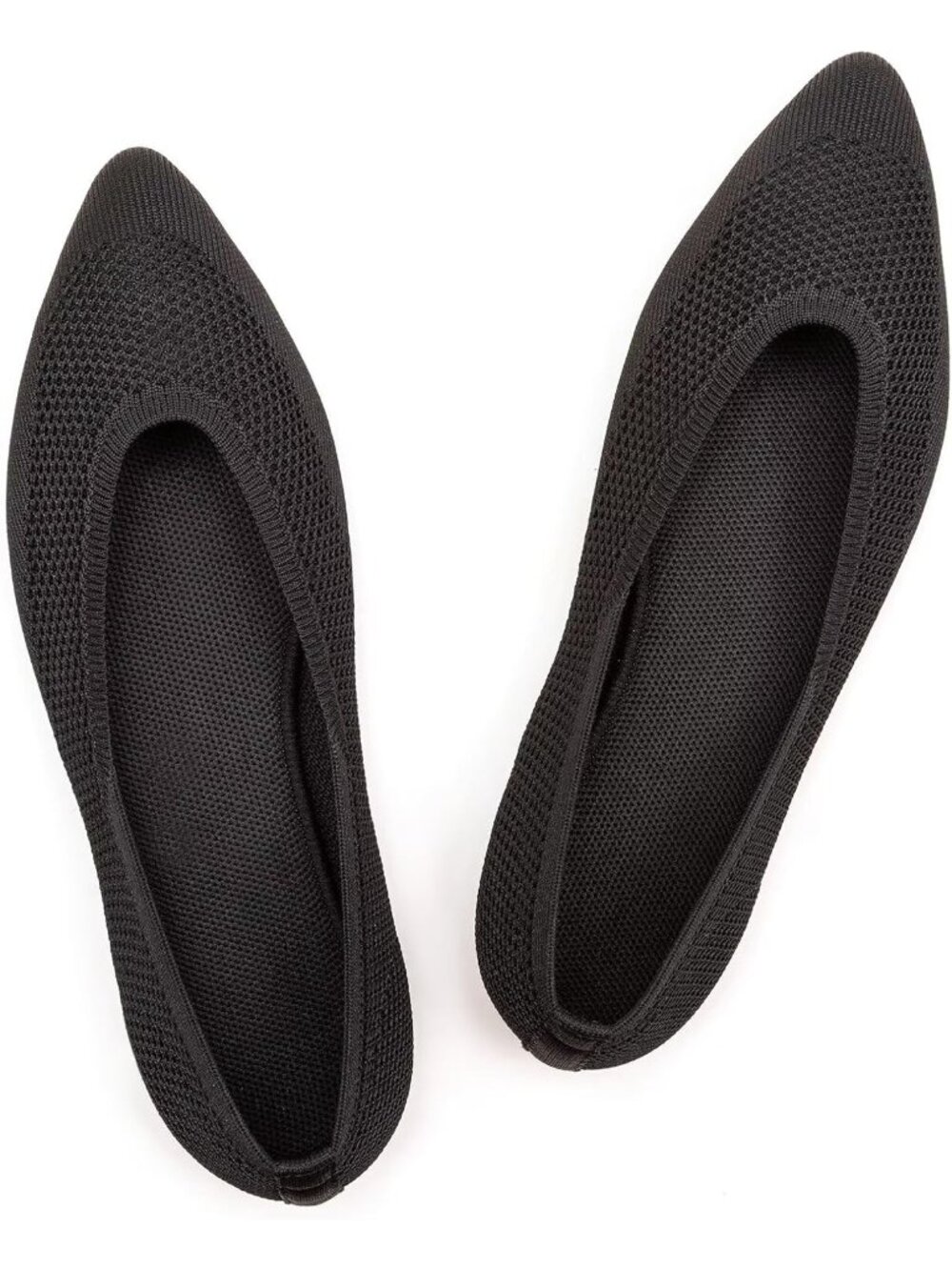 Women's Black Comfort Pointed Toe Softable Pull On Knit Dress Casual Flat Shoes